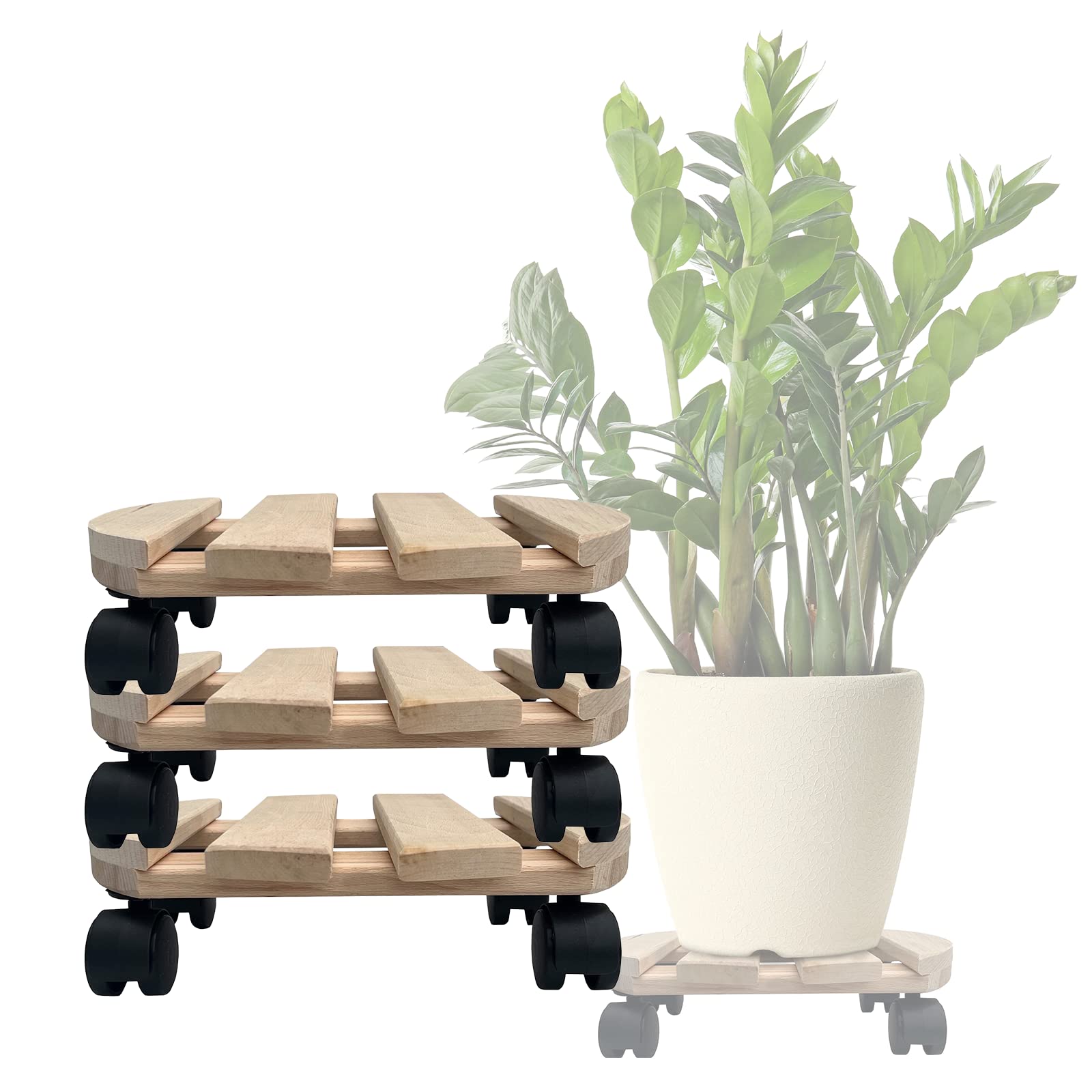 Lot de 3 roulettes pour plantes en bois massif rond 30 cm jusqu'à 120 kg