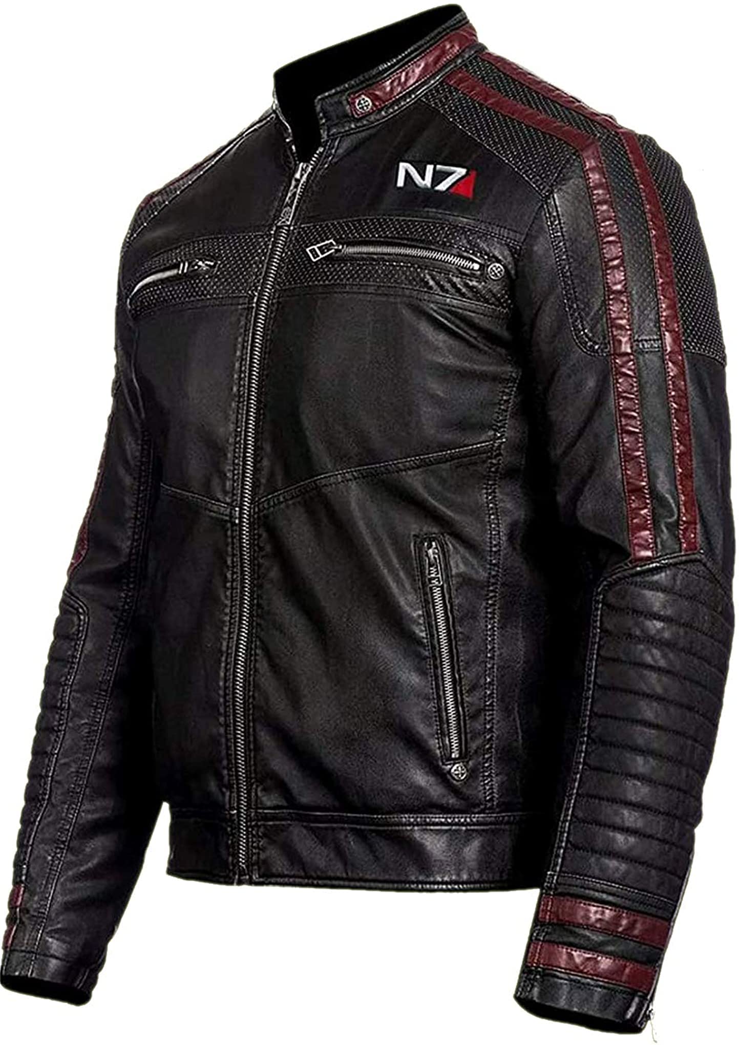 s Hombres MassEffect Mass Effect 3 Chaqueta de cuero de combate para hombres - MassEffect Chaqueta de cuero negro