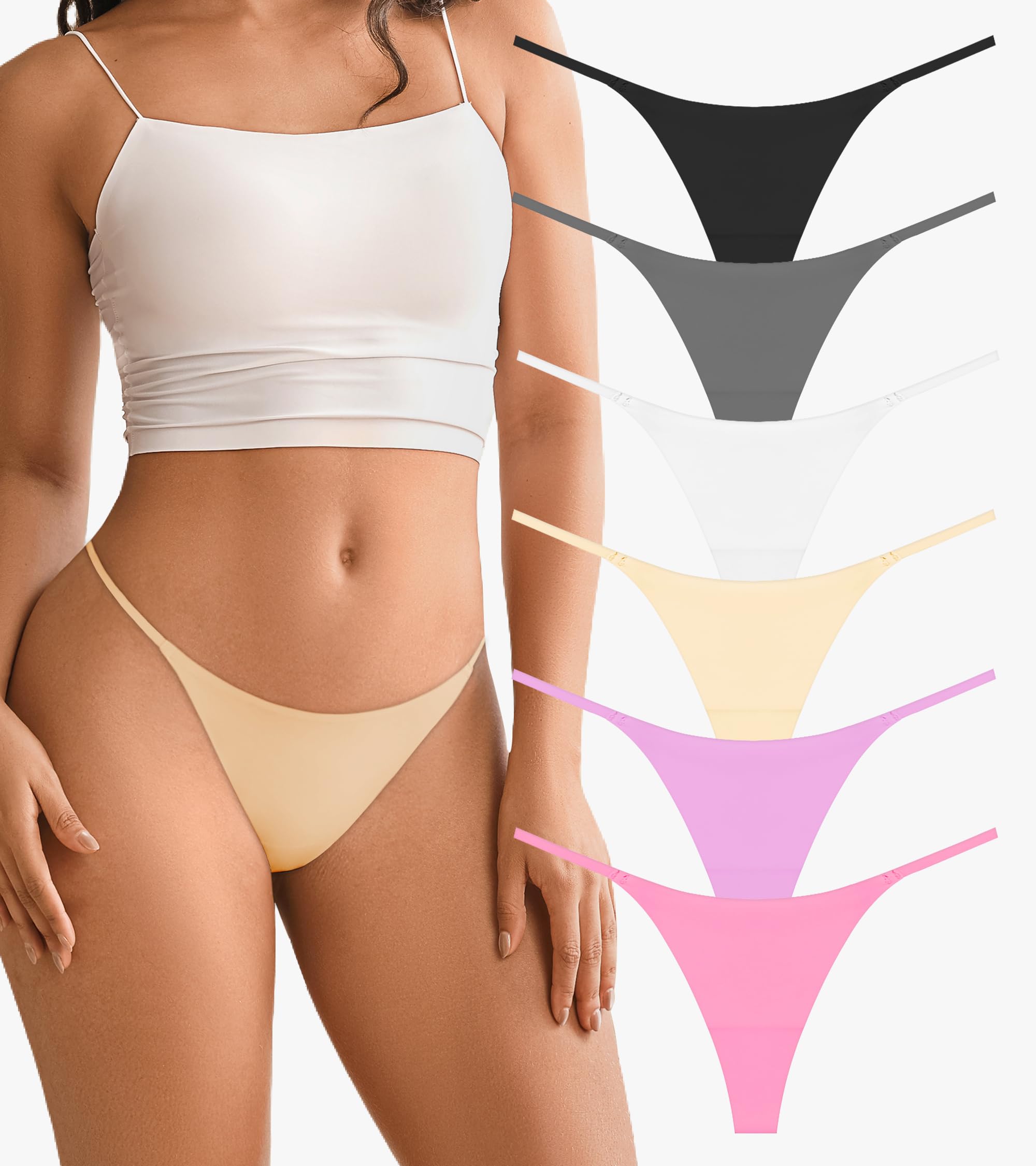 DEANGELMON Seamless G-string Thongs for Women - No Show Thong Underwear Low Rise Stretch Panties Workout Pack