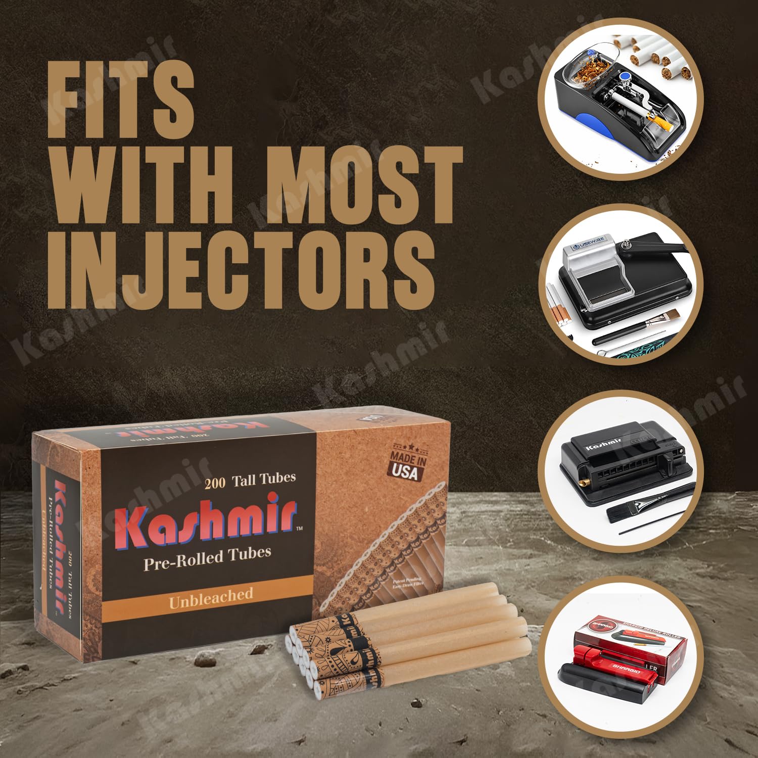 Amazon.com: Kashmir Cigarette Tubes Unbleached With Star Filter – 200 Count  100mm Size – Smooth Draw, Clean Burn, No Tearing – USA Made, Fits Most  injector Machines : Health & Household