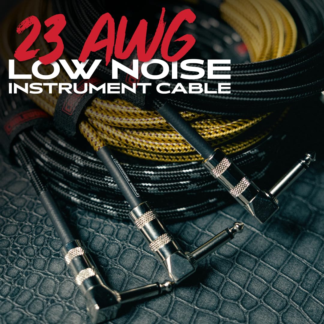 Cableworks Gator Cases Backline - Cable trenzado de instrumento de 10 pies, recto a ángulo recto, marrón/amarillo (GCWB-INS-10RABRY)