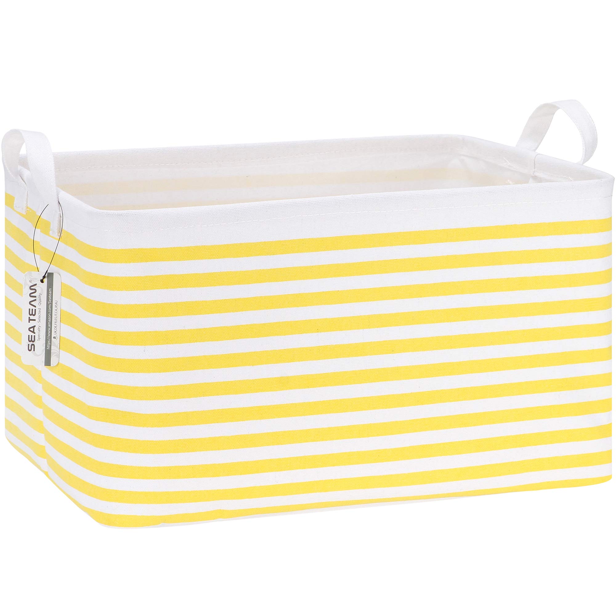 Sea Team Collapsible Canvas Fabric Storage Basket with Handles, Rectangle Waterproof Storage Bin, Box, Cube, Foldable Shelf Basket, Closet Organizer,