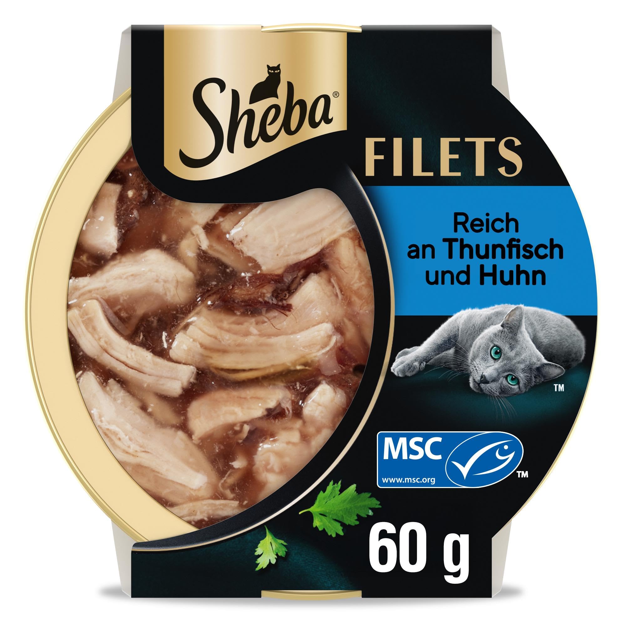 SHEBA Filets Adult Katzenfutter in Sauce mit Huhn und Thunfisch 16 x 60g Schale