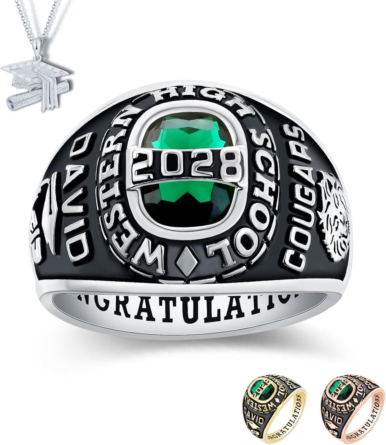 Official Mementos USA Premium American Brand Class Ring for Men – Express 5 Day Option - Royal Collection – Genuine Silenium, 925 Sterling Silver or 10KT Gold – Customized High School College University Class Ring – Graduation Gifts