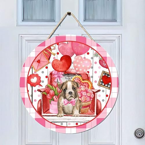 Miniatura 2 de WengBeauty Cartel de feliz día de San Valentín para decoración de puerta delantera diseño de corazones rojos y rosados colgador de puerta de madera