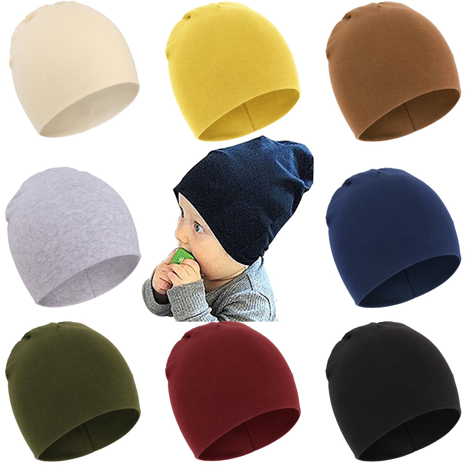 DRESHOW 8 Pieces Baby Beanie Newborn Toddler Soft Cute Knit Hat Hospital Hats for Baby Boys Infant Cap Beanies