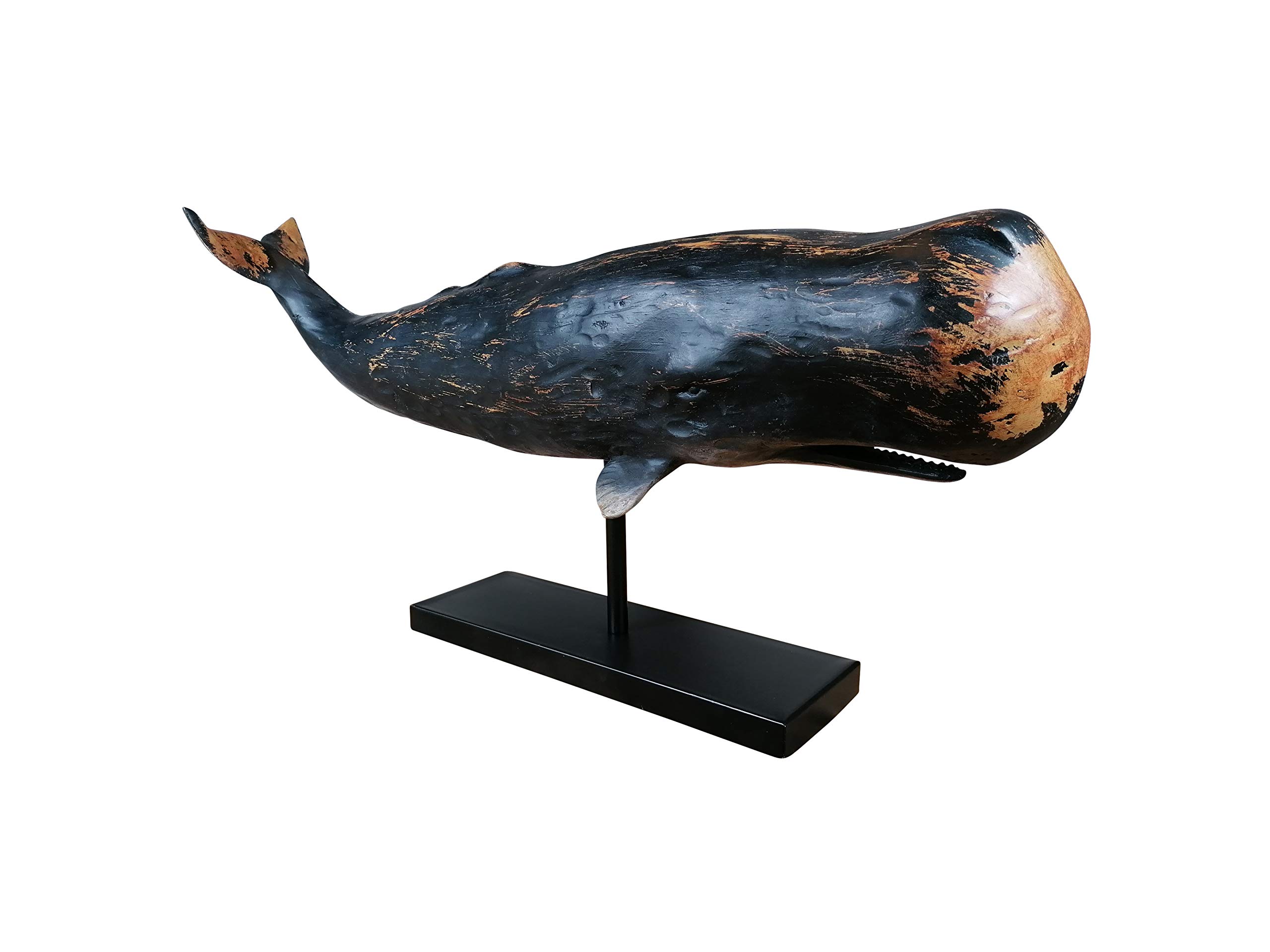 MichaelNoll Statua decorativa a forma di balena, in poliresina, stile moderno, decorazione marittima in effetto legno, XXL, 77 x 17,5 x 38,5 cm