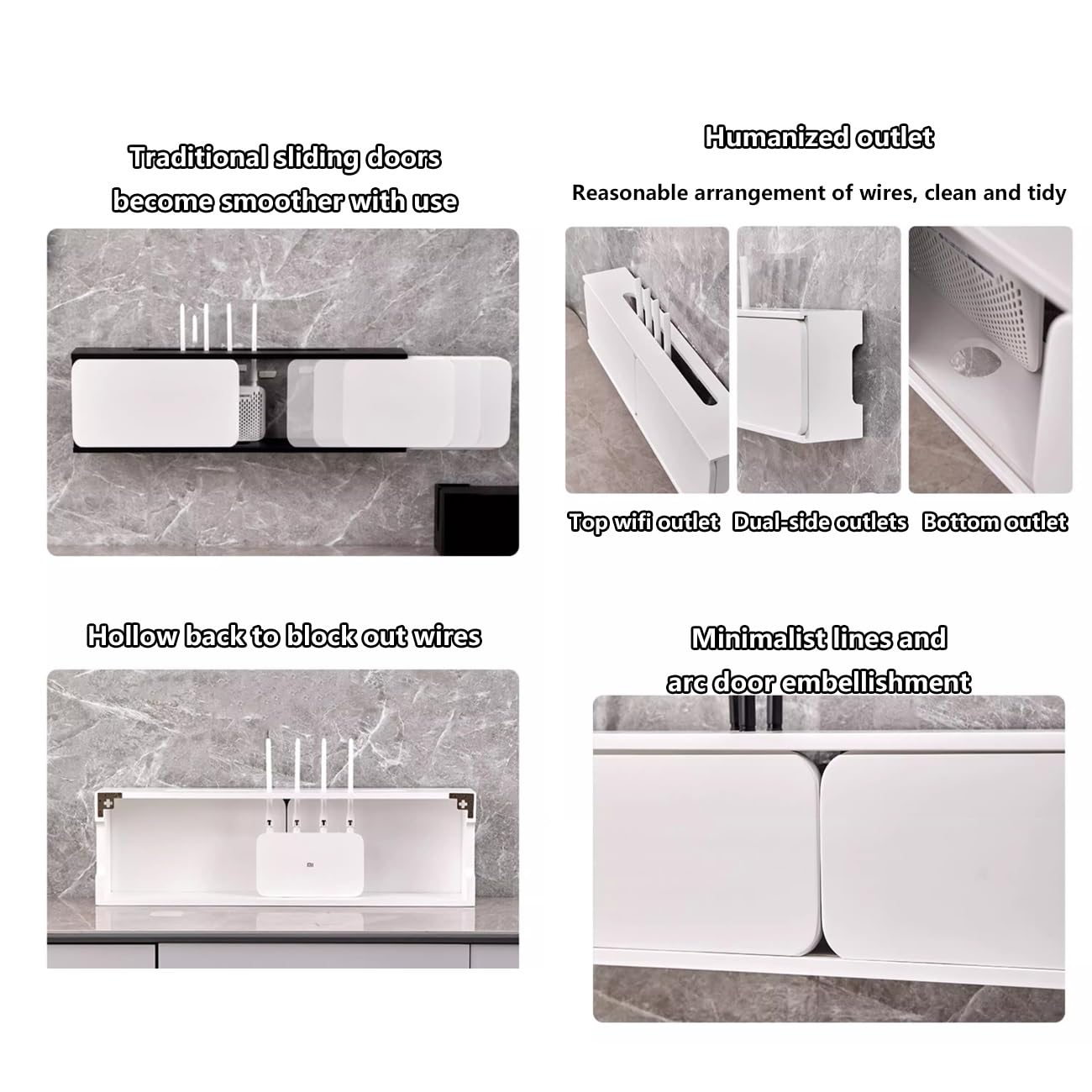 Support TV flottant à fixation murale, routeur WiFi avec dos creux pour la clarté du signal, deux portes, idéal pour la maison, la chambre à coucher, le salon