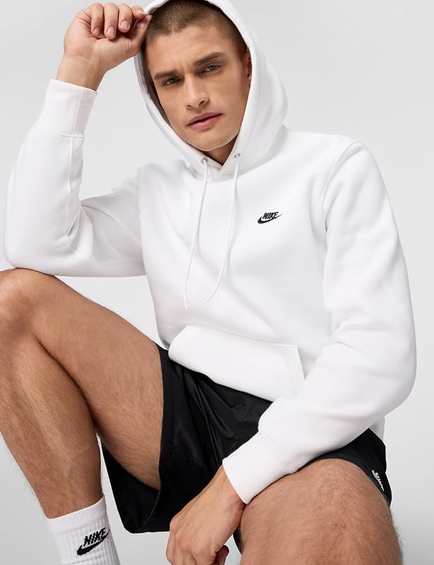 Nike Men's Club Pullover Fleece Hoodie, White/White/Black, Large image 5