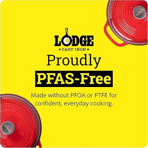 Miniatura 8 de Lodge Horno Holandés de Hierro Fundido Esmaltado de 6 Cuartos con Tapa – Asas Dobles – Apto para Horno hasta 500°F o en Estufa – Úselo para Marinar