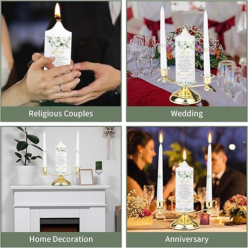 Miniatura 6 de Juego de 3 velas florales Unity para ceremonia de boda con soporte dorado, accesorios de boda para recepción