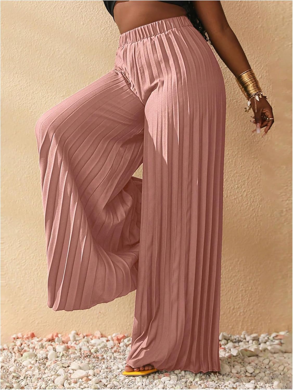 SOLY HUX Women's Wide Leg Palazzo Pleated Pants High Waisted Flowy Loose Dressy Casual Long Trousers - Image 4