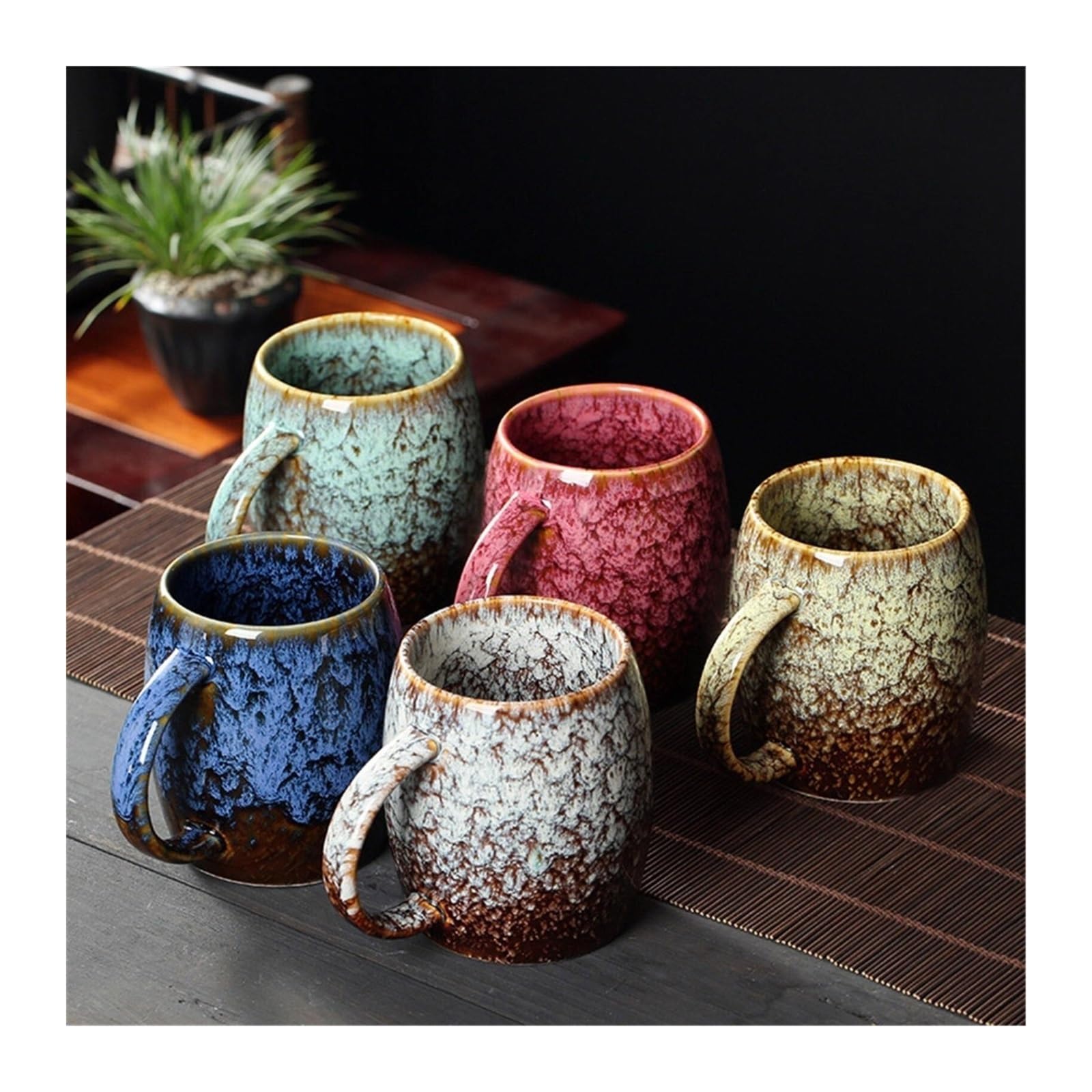 Kubek na wodę ceramiczny kreatywny kubek na mleko do kawy retro szkliwiony duża pojemność kubek do kawy kubek biurowy z uchwytem pojemniki na napoje (C)