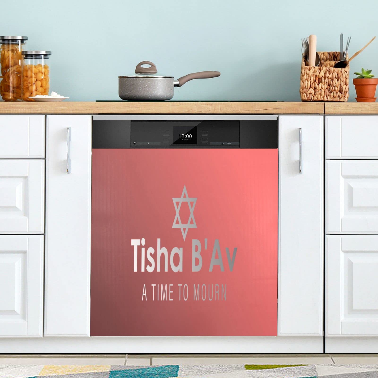 Tisha Bav Lettering Typography Dishwasher Magnet Cover Refrigerator Panel Decal Deco for Cabinet Kitchen Laundry Room Gift 23 " x 26 "