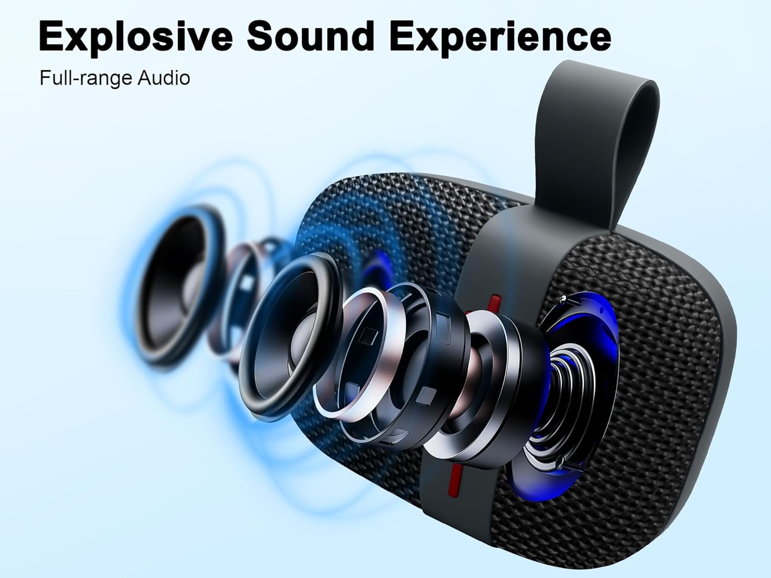 Fisher Portable Bluetooth Speakers, Clip-On Speakers Bluetooth Wireless, IPX5 Waterproof Speaker,10W Peak Power Bluetooth Speaker Stereo HD Sound, BT 5.3, FM Radio, for Pool, Beach, Use Anywhere - Image 4