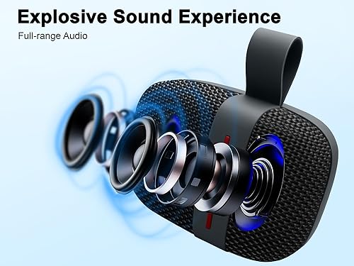 Miniatura 4 de Fisher Altavoz Bluetooth portátil, altavoz impermeable IPX5, estéreo Bluetooth de 10 W de potencia máxima con sonido HD, tiempo de reproducción de 6