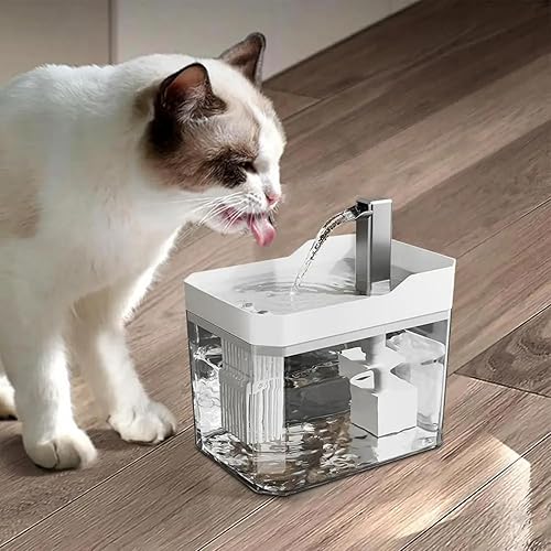 Fuentes de agua de plástico para gatos, tanque transparente y visible, 50.7 onzas1.5 L, cuenco de agua para gatos y perros, fuente de agua para