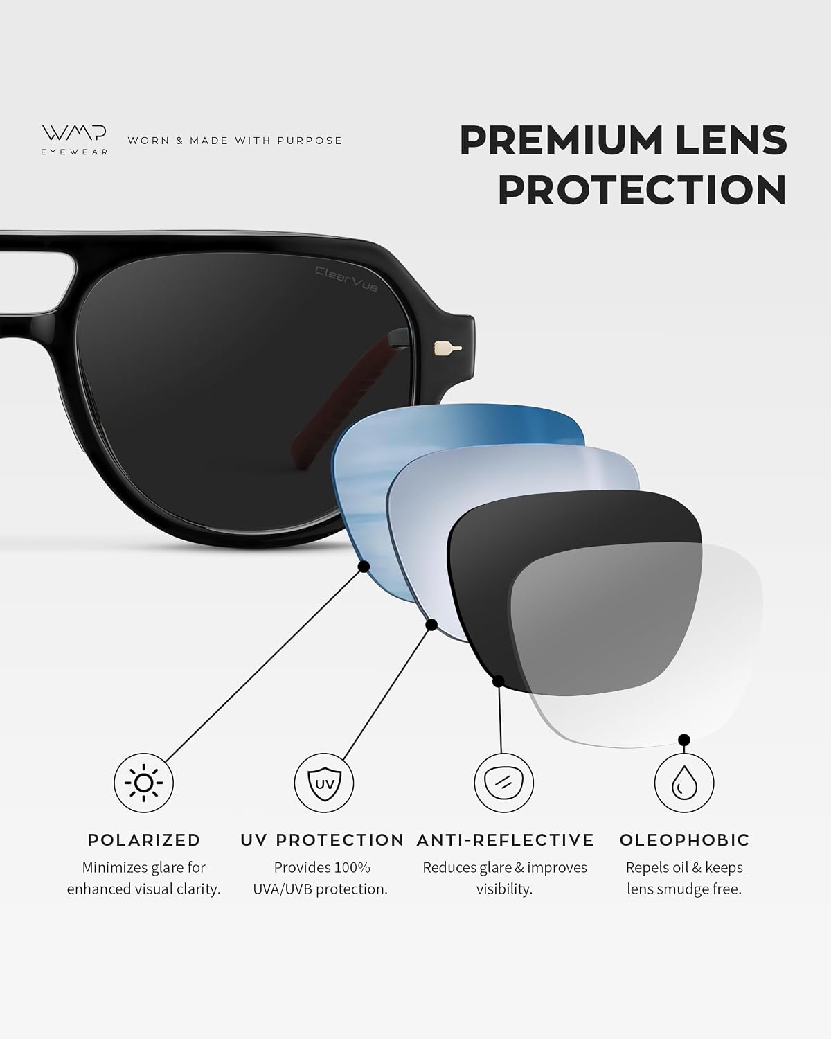 WearMe Pro Men’s Polarized Aviator Sport Sunglasses - Lightweight, No-Slip Fit for Pickleball & Tennis | Anti-Glare Lenses