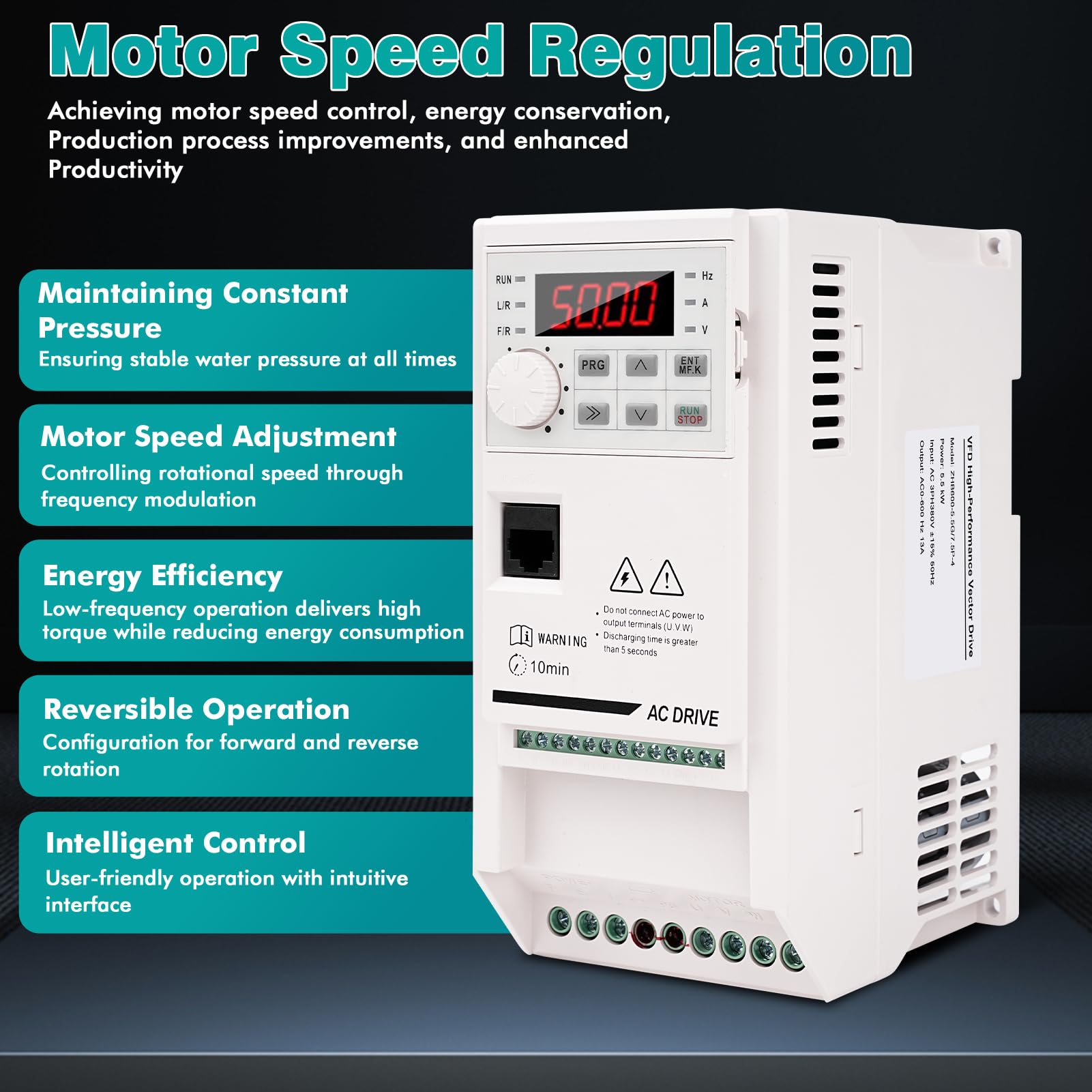 Frequenzumrichter 5.5KW Variateur de Fréquence 380V 3 Phasen Eingang 3 Phasen Ausgang CNC-Drehzahlregelung Frequenzumrichter VFD Drehzahlregler 380V(ZHB600-5.5KW)