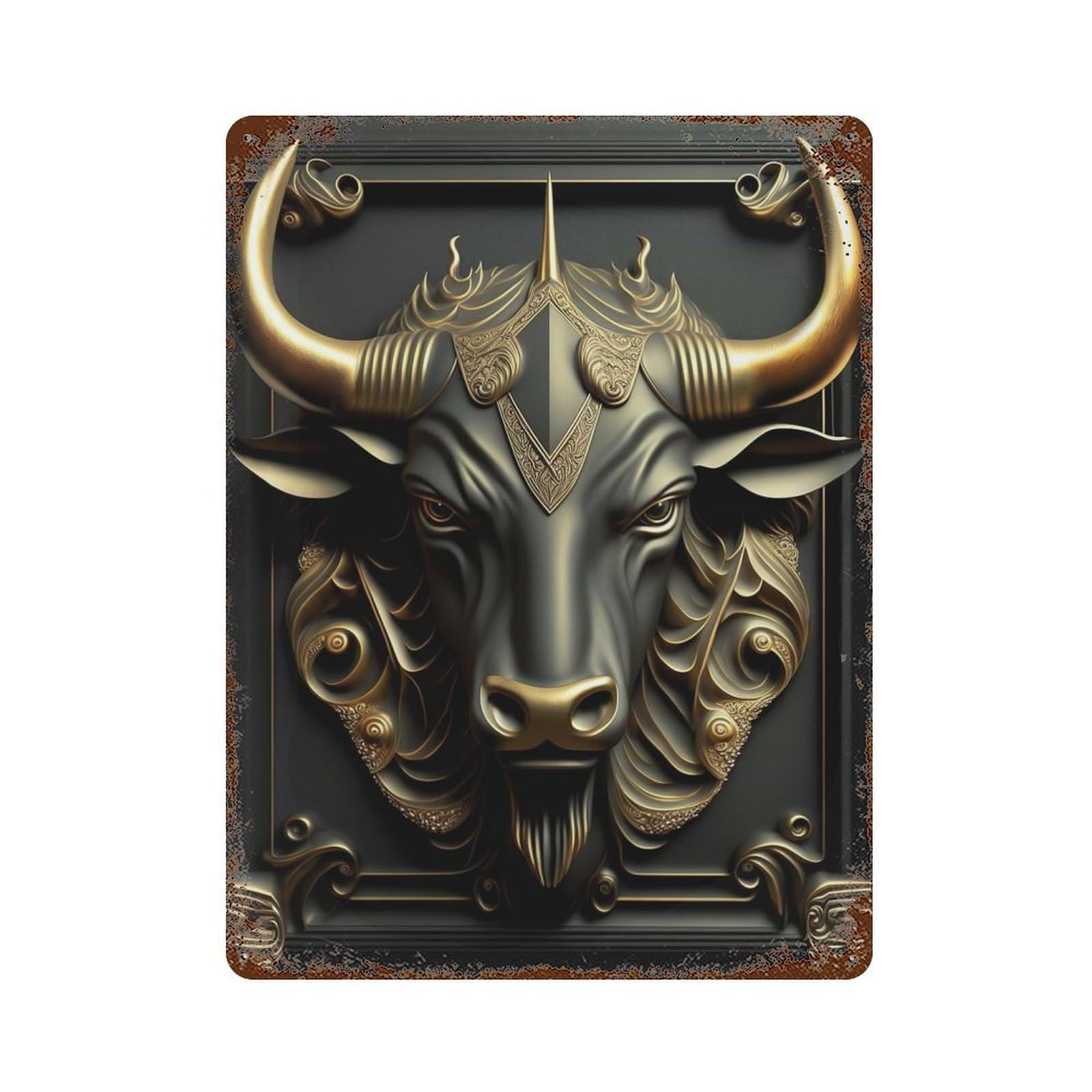 King Bull Golden Art Deco Rustic Tin Plaque 15.7"x11.8", for Pub, Kitchen And Man Cave Decor, Vintage Wall Decor