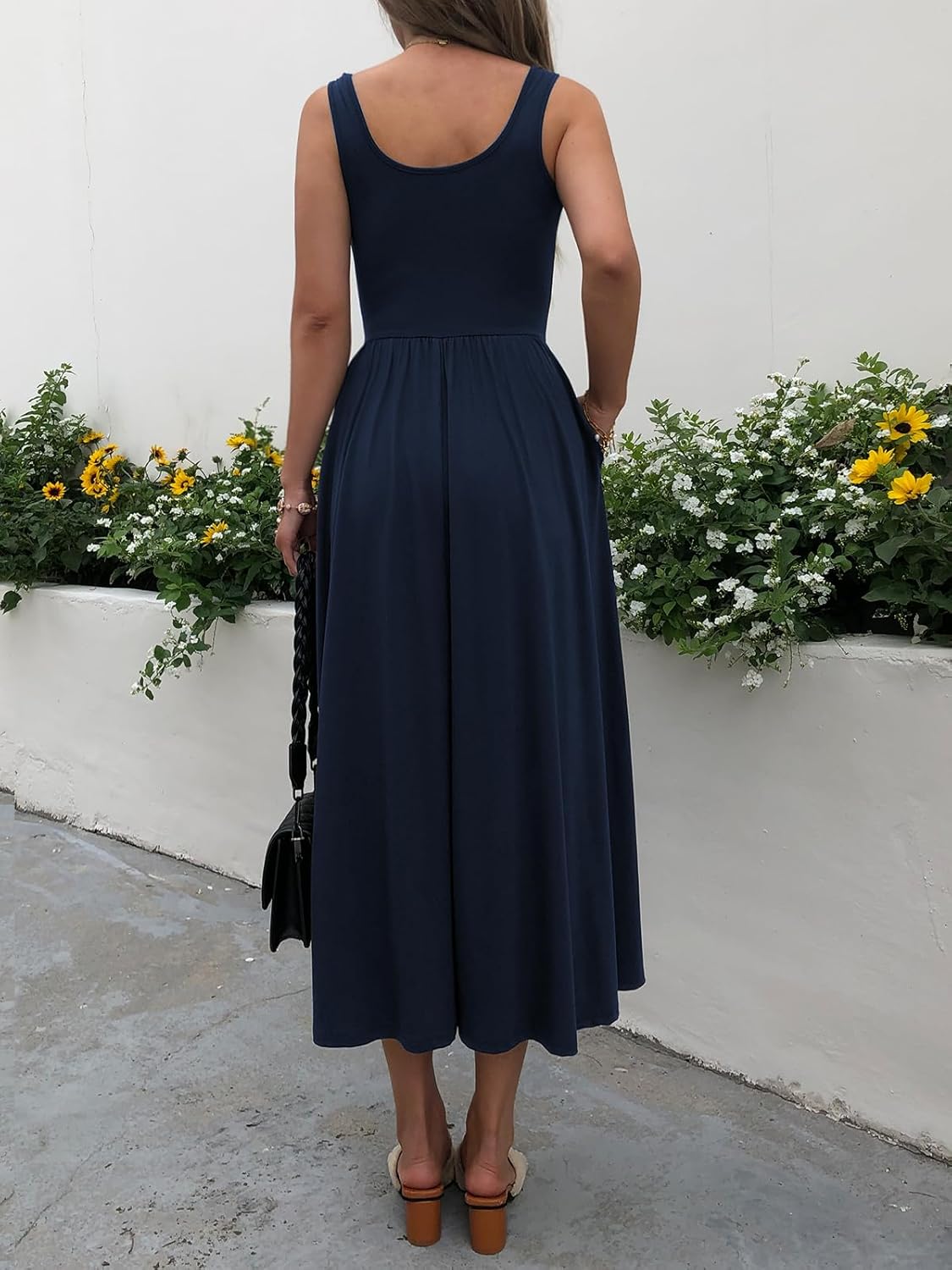 Women's Summer Maxi Dress 2026 - Sleeveless Square Neck Casual Beach Sundress with Pockets, Flowy Patchwork Knit - Image 5