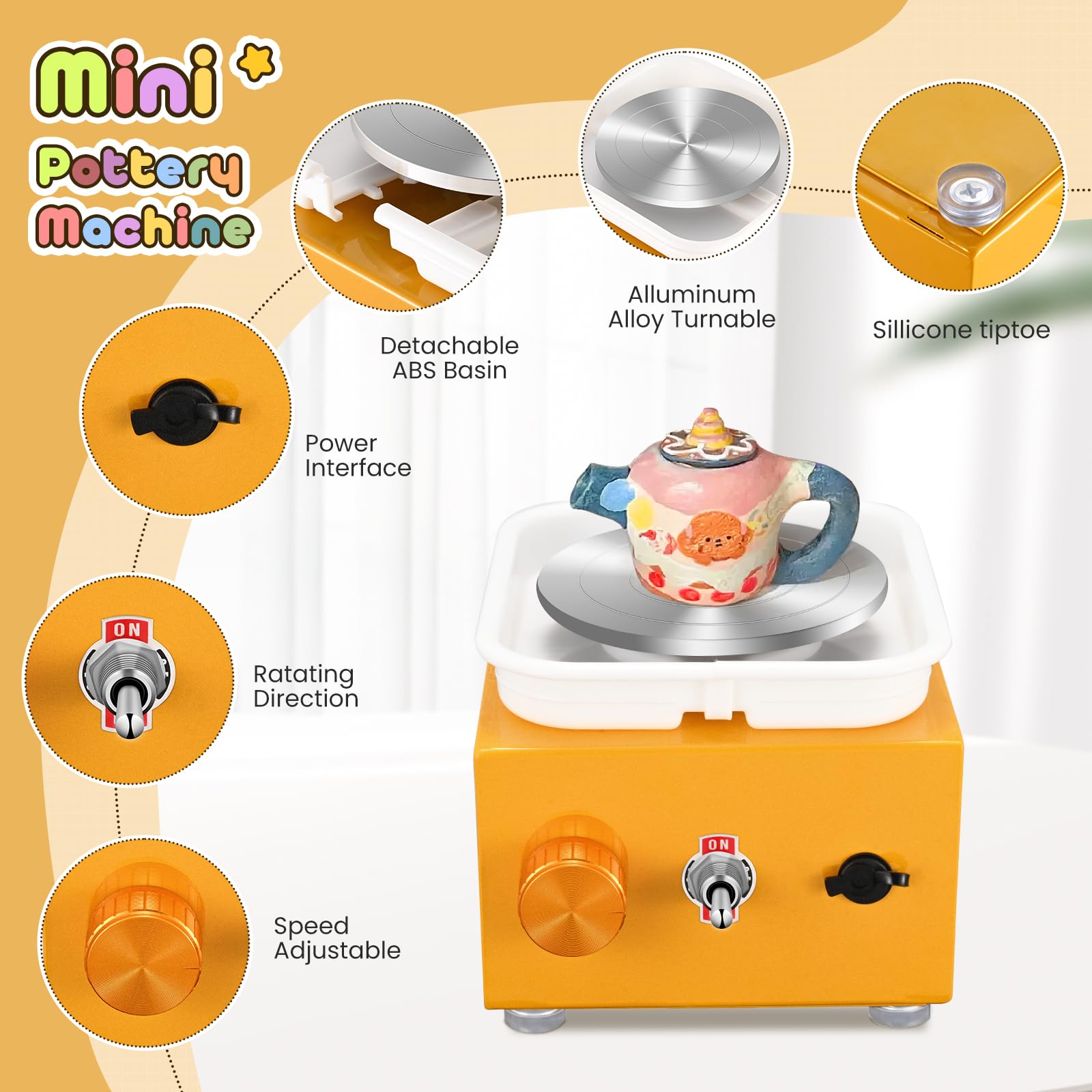 Mini Electric Pottery Wheel, Couleeur 2000RPM & 10/6.5cm Plates Turntable Pottery Machine - Image 2
