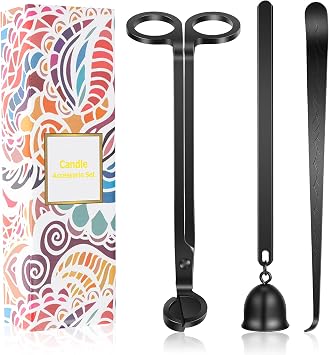 Saiveina 3 in 1 Candle Accessory Set, Candle Wick Trimmer, Wick Dipper, Candle Snuffer Extinguisher, Candle Care Kit with Gift Package for Candle LoverBlack