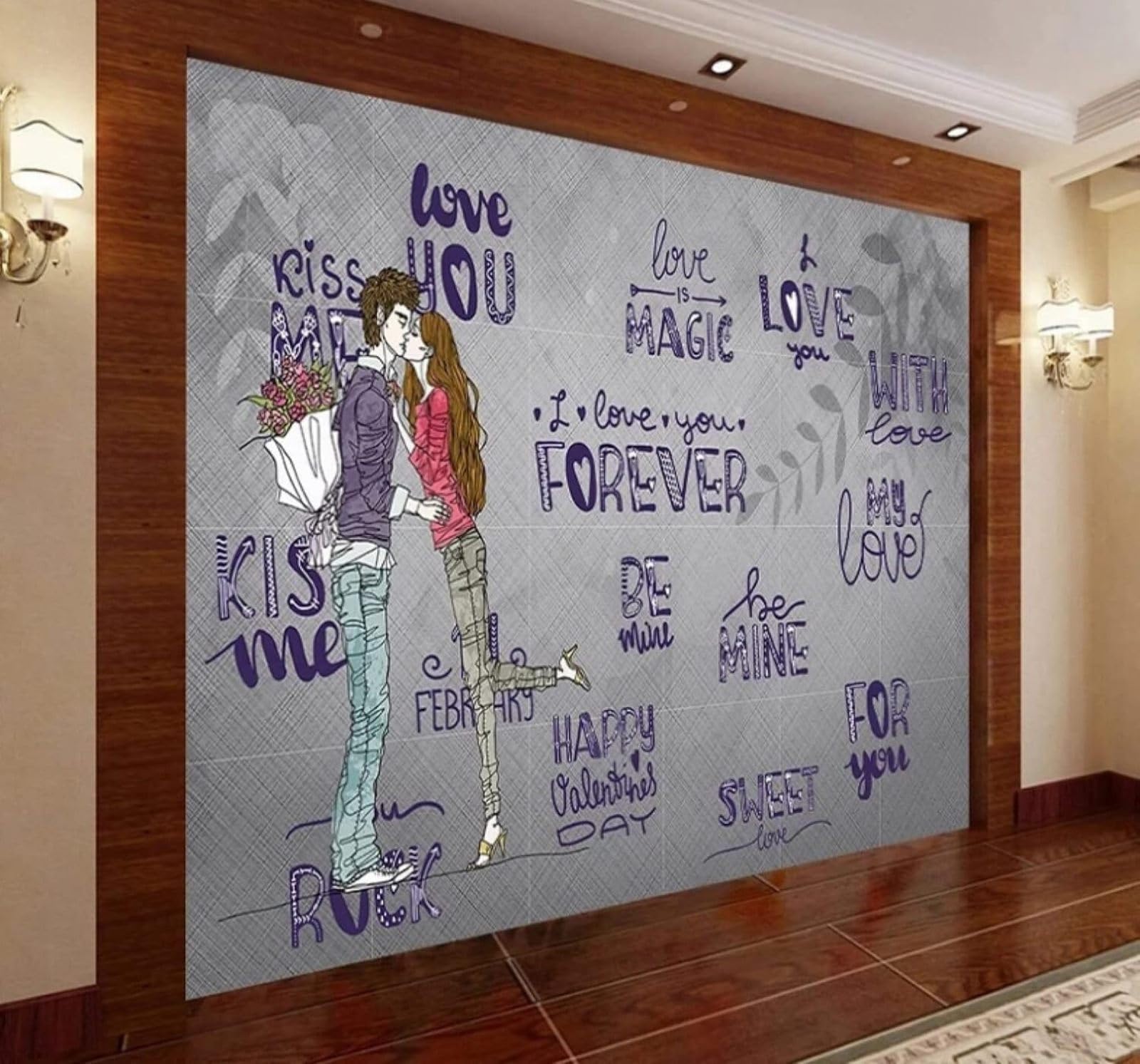 XLMING Cartoon Romantic Love Couples Pattern 3D Wallpaper Luxury Silk Study Dining Feature Sofa Grey Bedroom Living Room Tv Decorative Wall-400cm×280cm