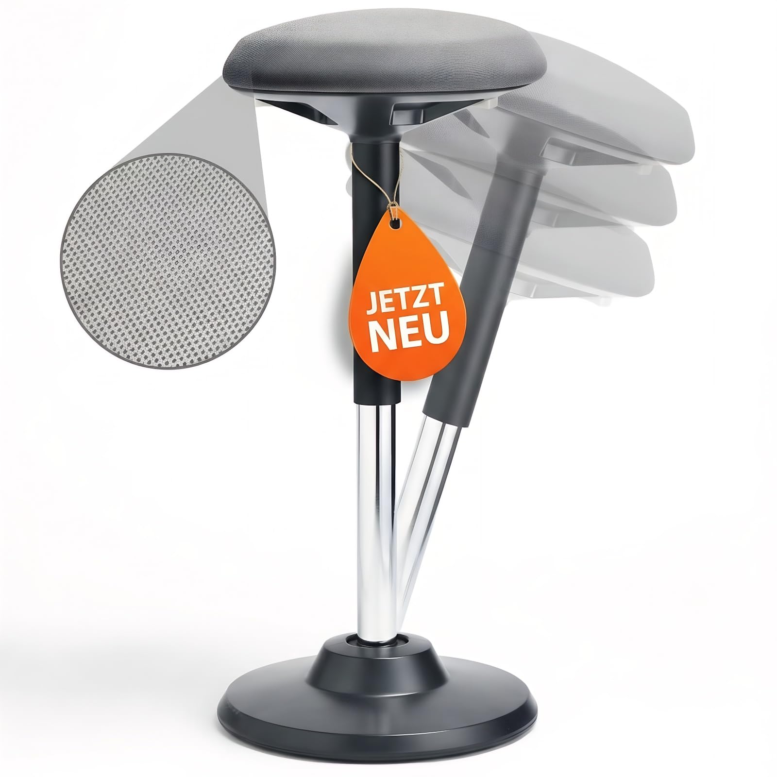 YEEZEE Stehhhocker mit Standard-Sattelkissen -Bürohocker Ergonomisch mit Wippfunktion, hocker höhenverstellbar zwischen 60-85cm, Sitzhocker mit rutschfestem Trapezfuß, Fördert das dynamische Sitzen