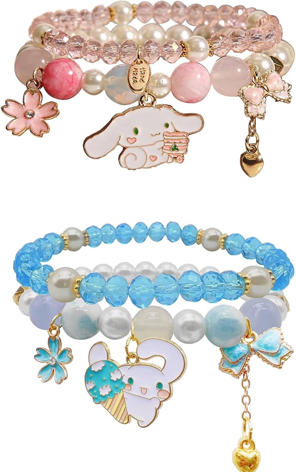 CJIAYUJEW Cute Bracelet Crystal Pearl Bracelets, Anime Elastic Stretch Crystal Bead Bracelet Lovely Cartoon Elastic Beaded Bracelets for Women