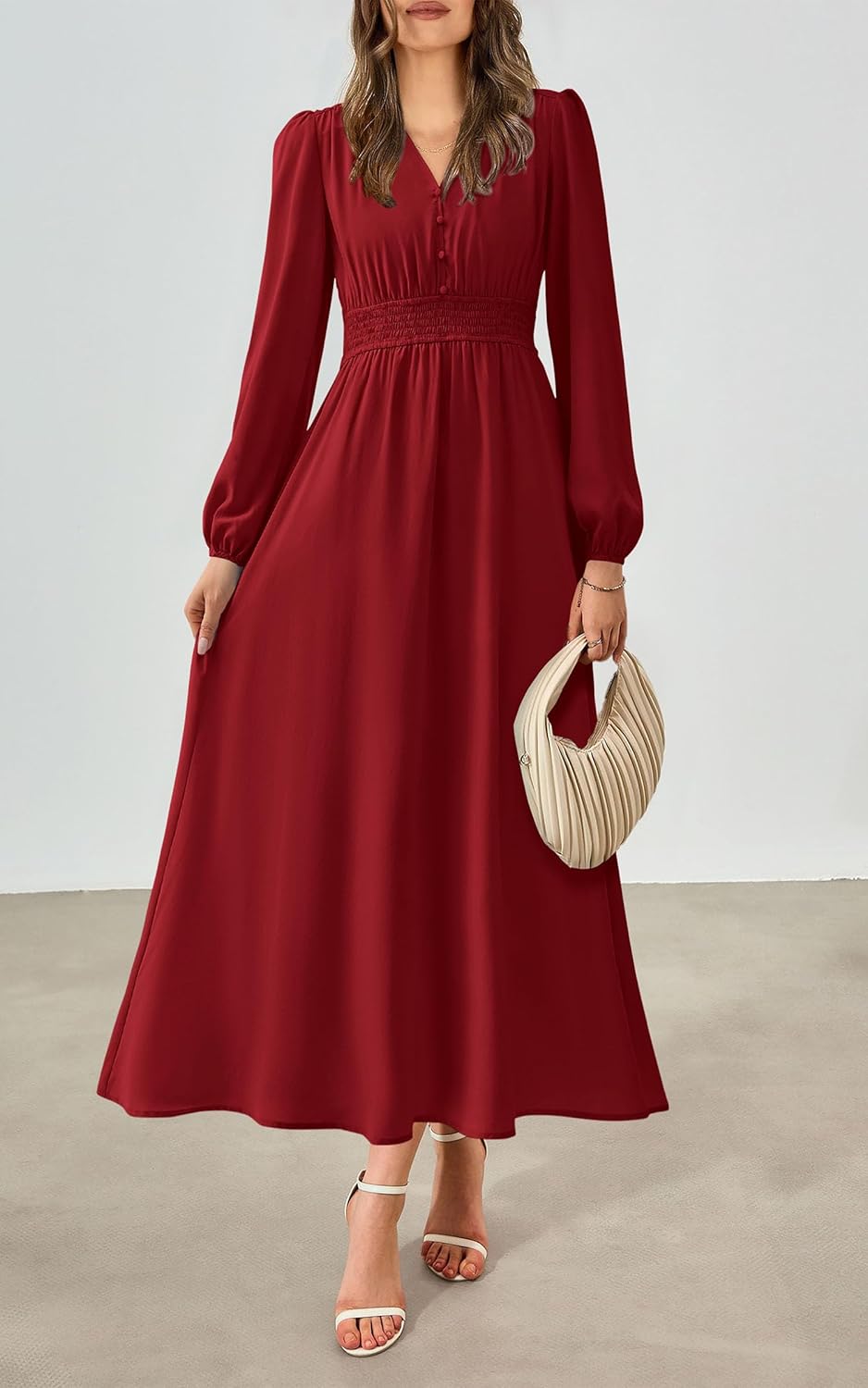 PRETTYGARDEN Womens Long Sleeve Maxi Dress 2025 Fall Trendy Elegant V Neck Flowy Wedding Guest Holiday Formal Long Dresses - Image 6