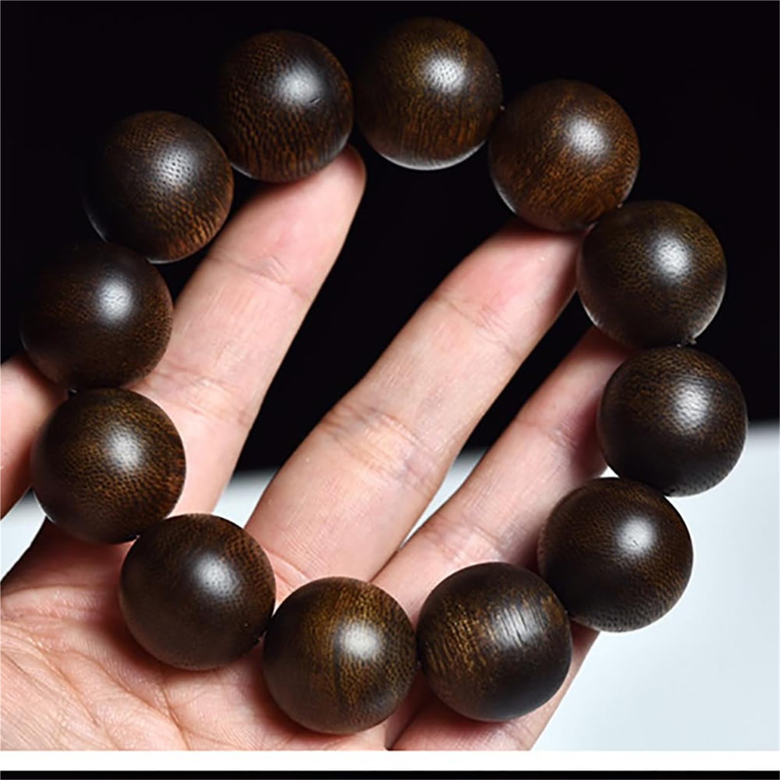 Pulsera unisex de cuentas de madera de agar natural, 18 mm, 13 cuentas, sándalo, oración, meditación, mala, para hombres y mujeres