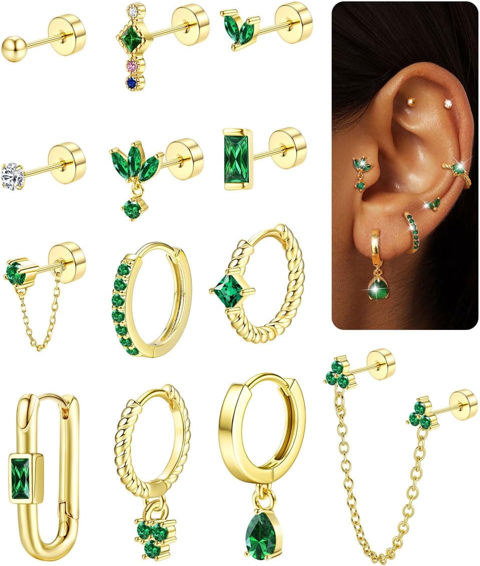 ORAZIO 20G Helix Piercing Jewelry Flat Back Cartilage Earrings for Women Surgical Stainless Steel Hypoallergenic Hoop Stud Earrings Set Tragus Helix Piercing Jewelry for Sensitive Ears Single Pc