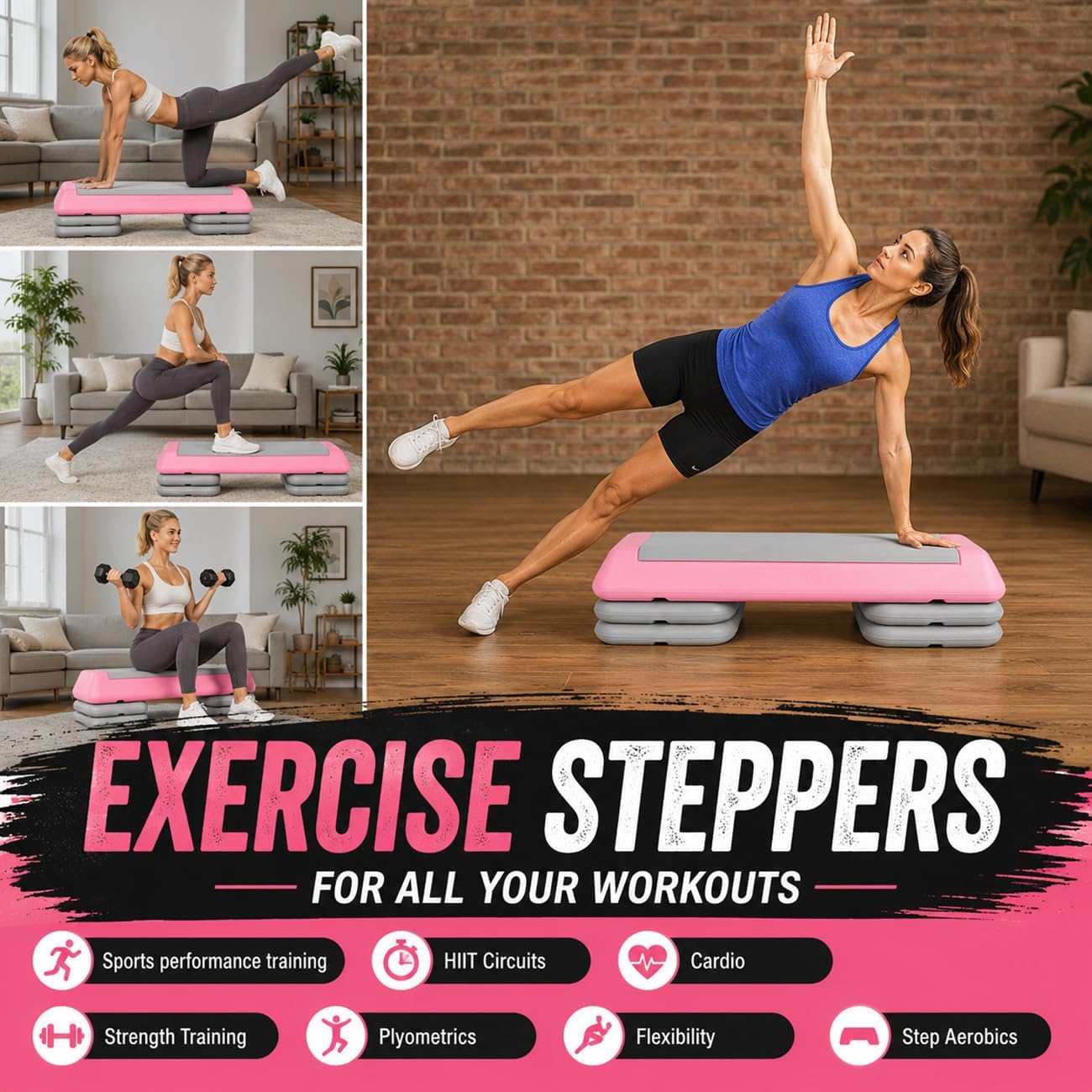 Aerobic Step Platform Height Adjustable Workout Step for Fitness Strength Training with Risers Exercise Platform for Home Gym
