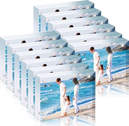 12 portarretratos de acrílico transparente, marco de fotos de acrílico transparente, pantalla magnética de escritorio de doble cara, marco acrílico