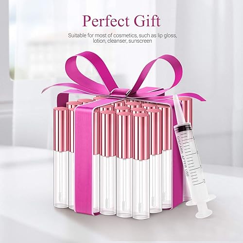 Miniatura 16 de KPX 30 recipientes de tubo de brillo de labios, varita a granel, tubos de aceite de labios rosa transparente vacíos, botellas de bálsamo labial