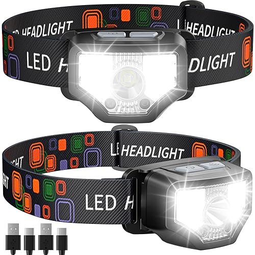 Headlamp Rechargeable 2PCS, 1200 Lumen Super Bright LED Flashlight with