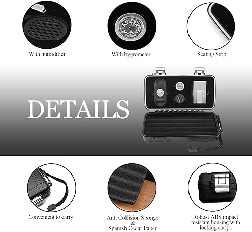 Miniatura 3 de Caja de humidor de viaje para cigarros con accesorios para puros, cortador de puros, soporte de cedro español y cigarros, humidificador, higrómetro