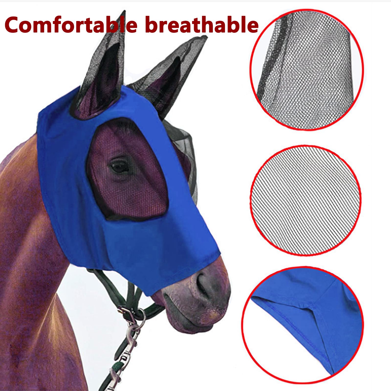 Máscara Antimoscas para Caballos 6piezas,máscara Antimoscas Elástica con Orejas,Cara Cómoda,Transpirable Y En Forma,Proporciona Un 60% protecciónsolar Y 100% antimosquitos,para Hipódromo Granja