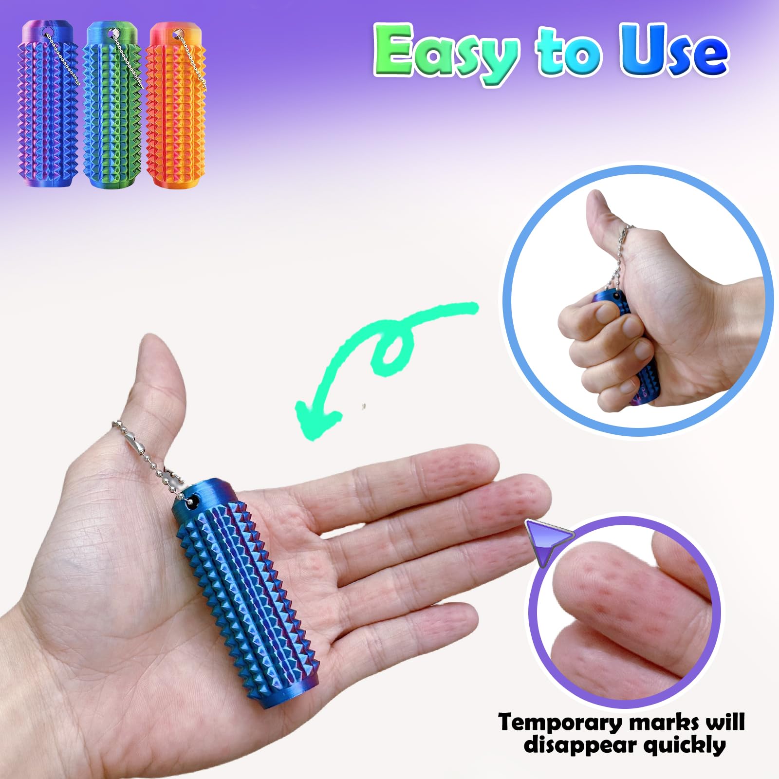Echehi 3pcs Pain Stim Fidget Keyring, Spiky 3d Printed Fidget Toy, Sensory Fidget Toys for Adults and Child to Relieve Anxiety - Image 4