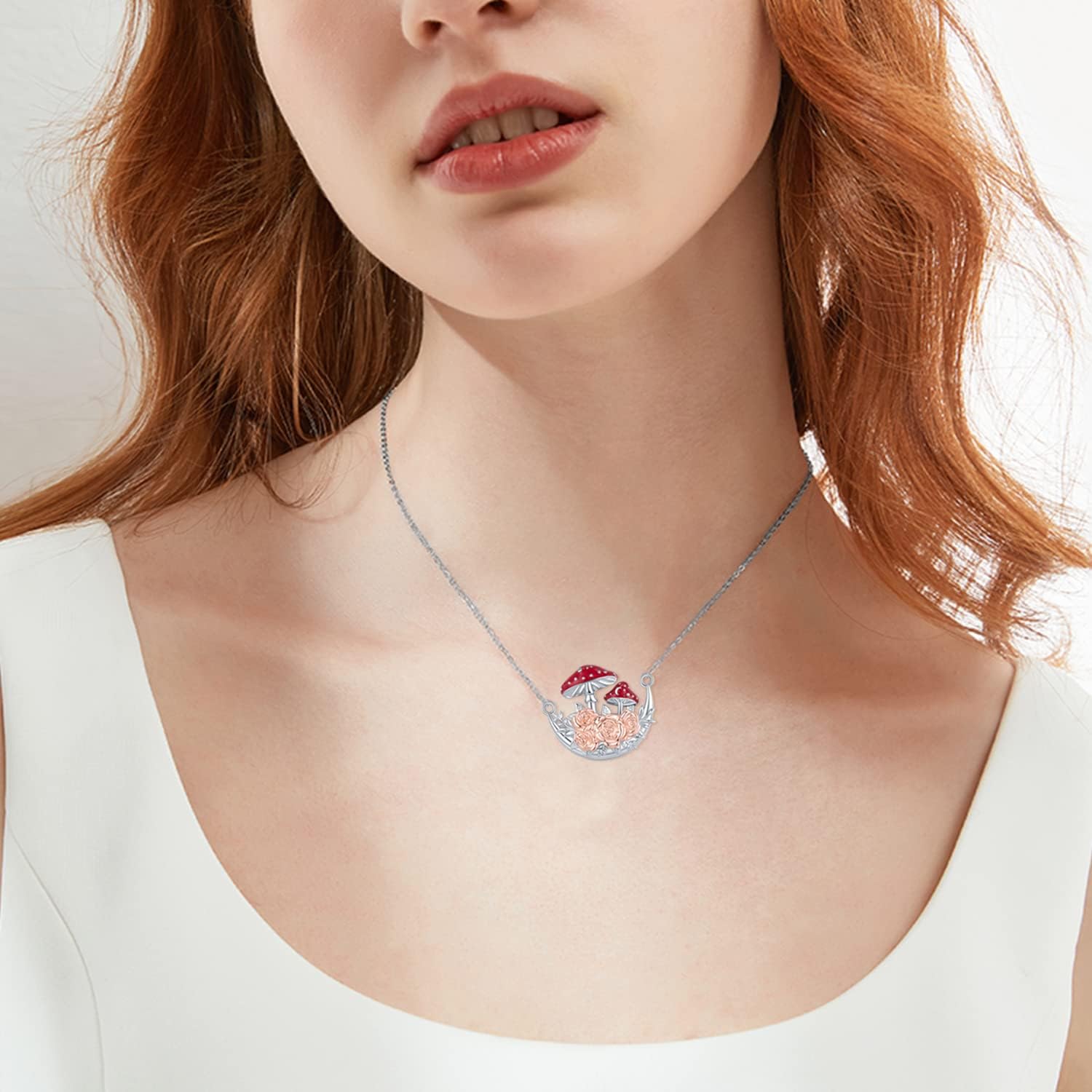 Mushroom Necklace for Women 925 Sterling Silver Magical Red Mushroom Necklace Mushroom Jewelry Gifts for Women - Image 6