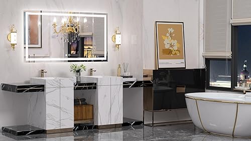 Vista 46 de Keonjinn - Espejo iluminado para el baño con luz LED, para montar en pared, diversos tamaños (vertical/horizontal)