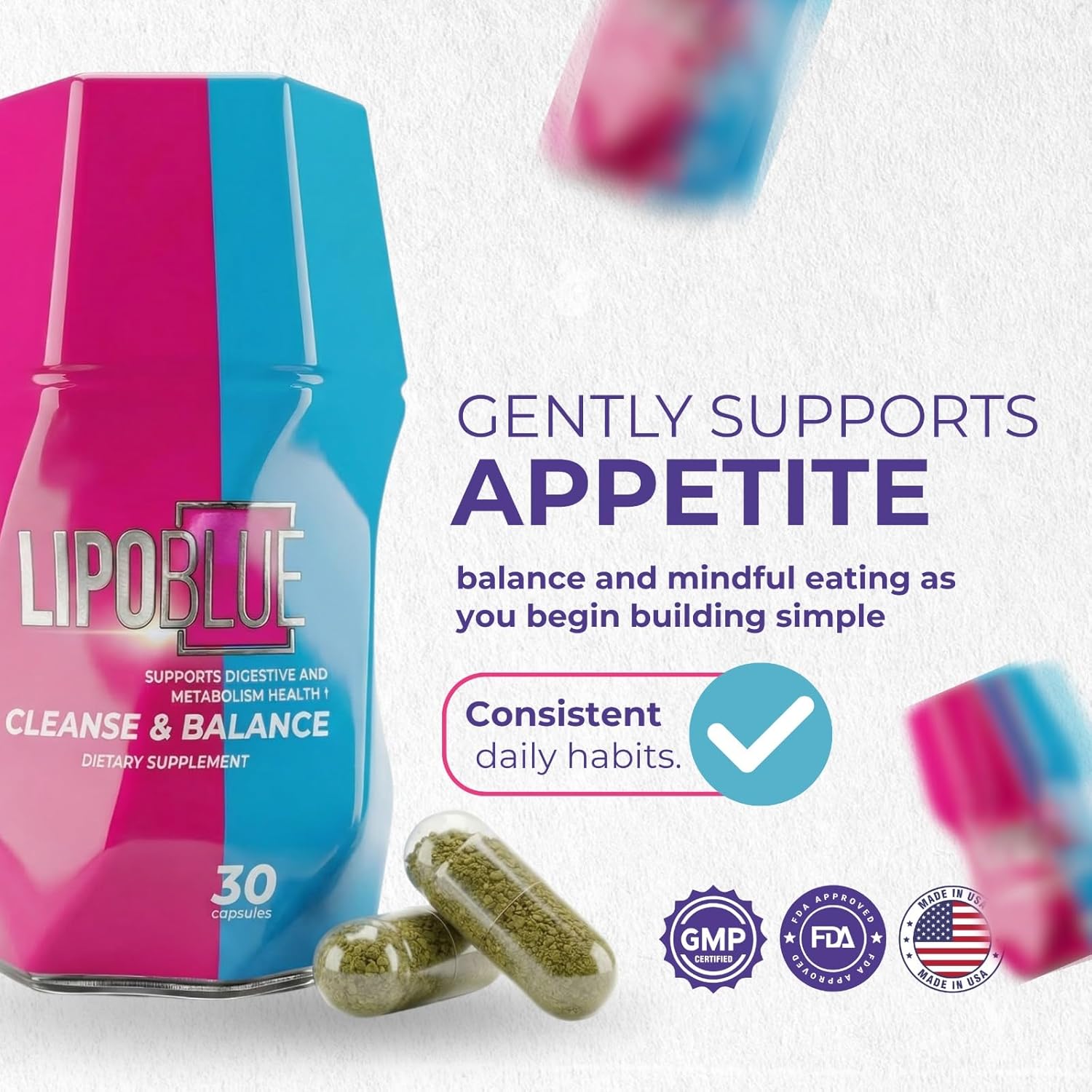 Natural Weight Loss Pills for Women- 30-Day Supply | Supports Weight Loss, Metabolism & Energy | Appetite Suppressant & Fat Burner for Men with Gut Health & Digestive Support | Made in USA