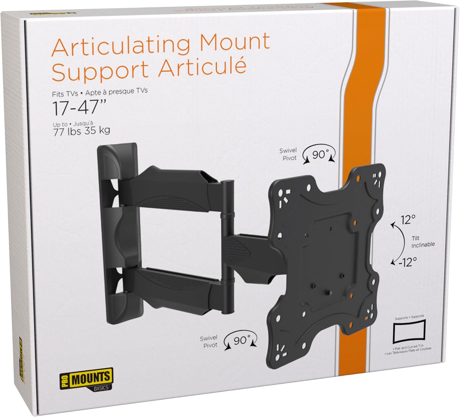 ProMounts Articulating/Full Motion Heavy Duty TV Wall Mount for 17-47 Inch LED, LCD Plasma Flat and Curved TV Screens Holds Up to 77 lbs Max VESA 200x200