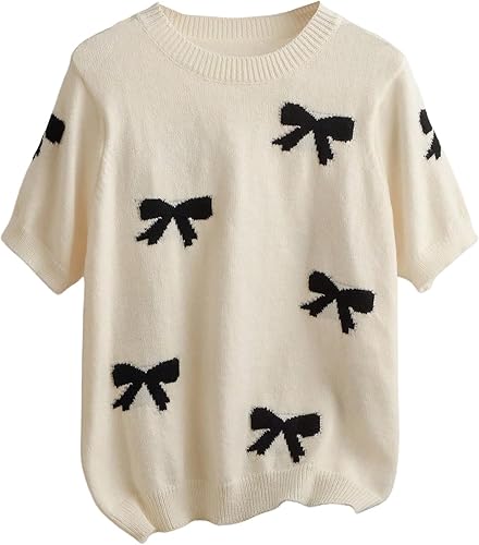 Verdusa Women's Plus Size Coquette Bow Short Sleeve Sweaters Y2k Going Out Knit 