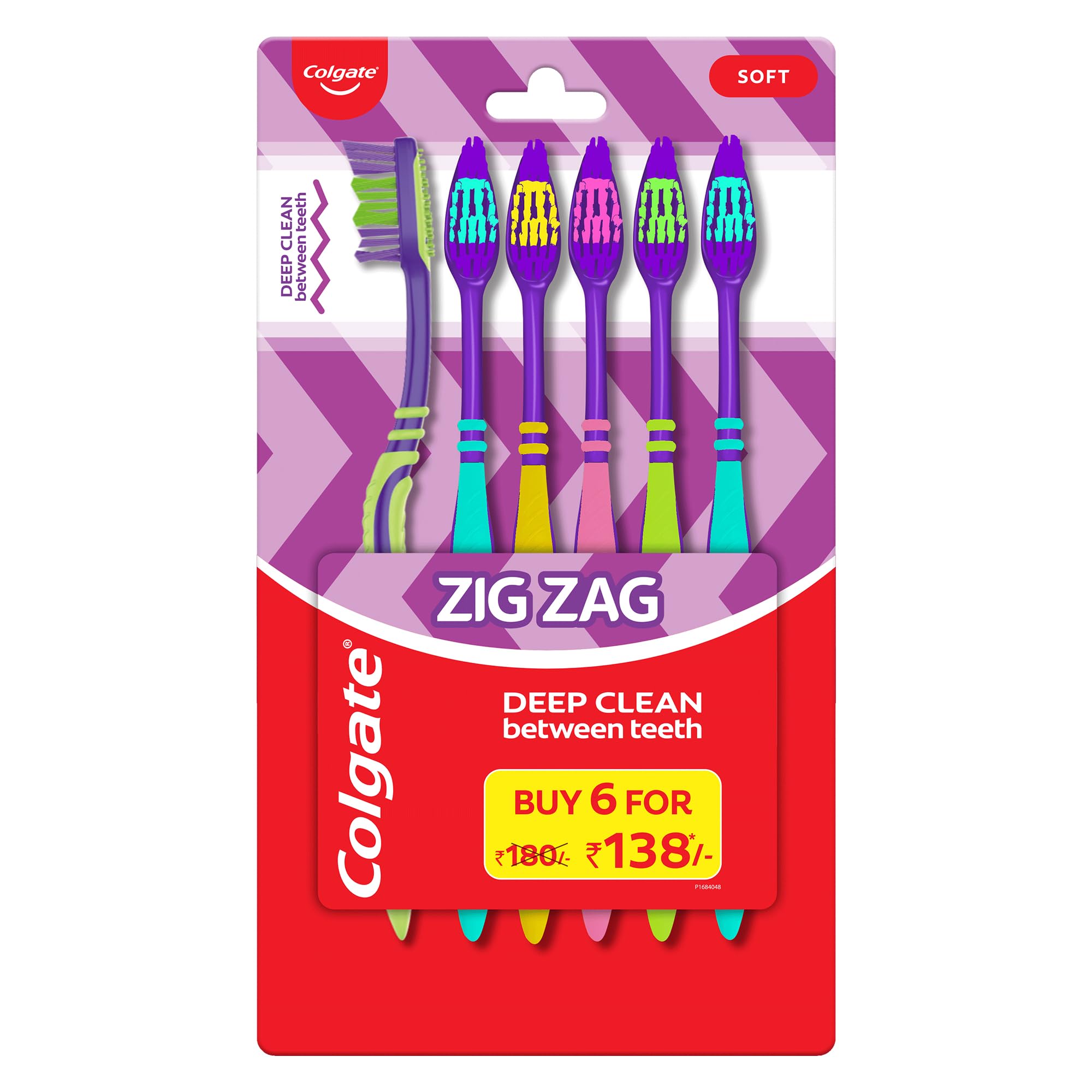 Zigzag Manual Anti-Bacterial Toothbrush - Soft (Pack Of 6)