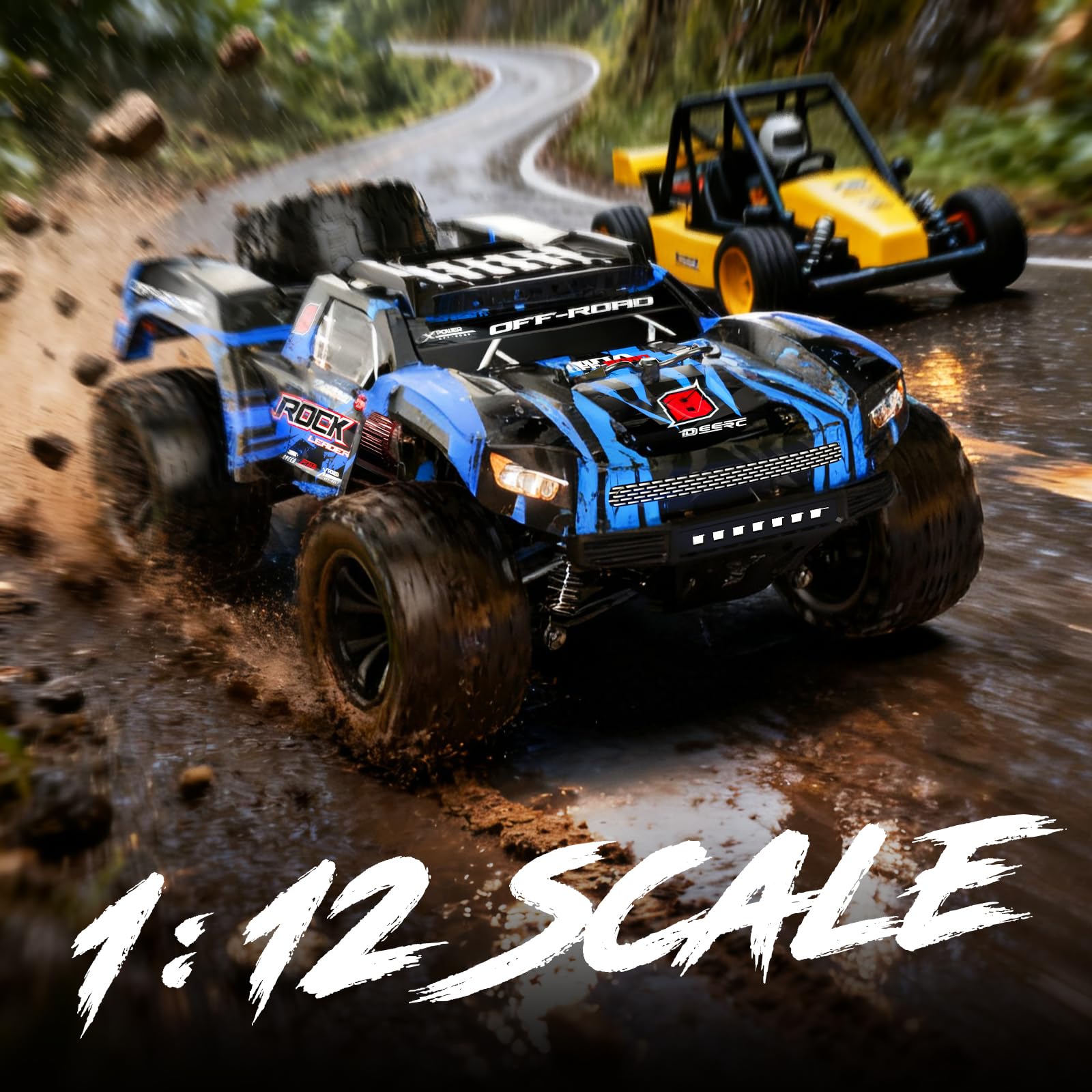 DEERC 9006E Coche Teledirigido de Alta Velocidad para Adultos 45 km/h, 4WD Monster Truck RC, Coche de Alta Velocidad 2,4 GHz, Monster Truck Impermeable con 2 baterías para niños y niños