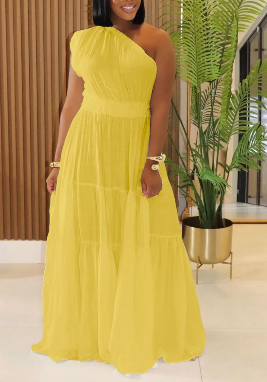 Lucuna Women's 2026 Linen One Shoulder Dresses Summer Casual Sleeveless Flowy Ruffle Beach Vacation Maxi Dress - Image 3