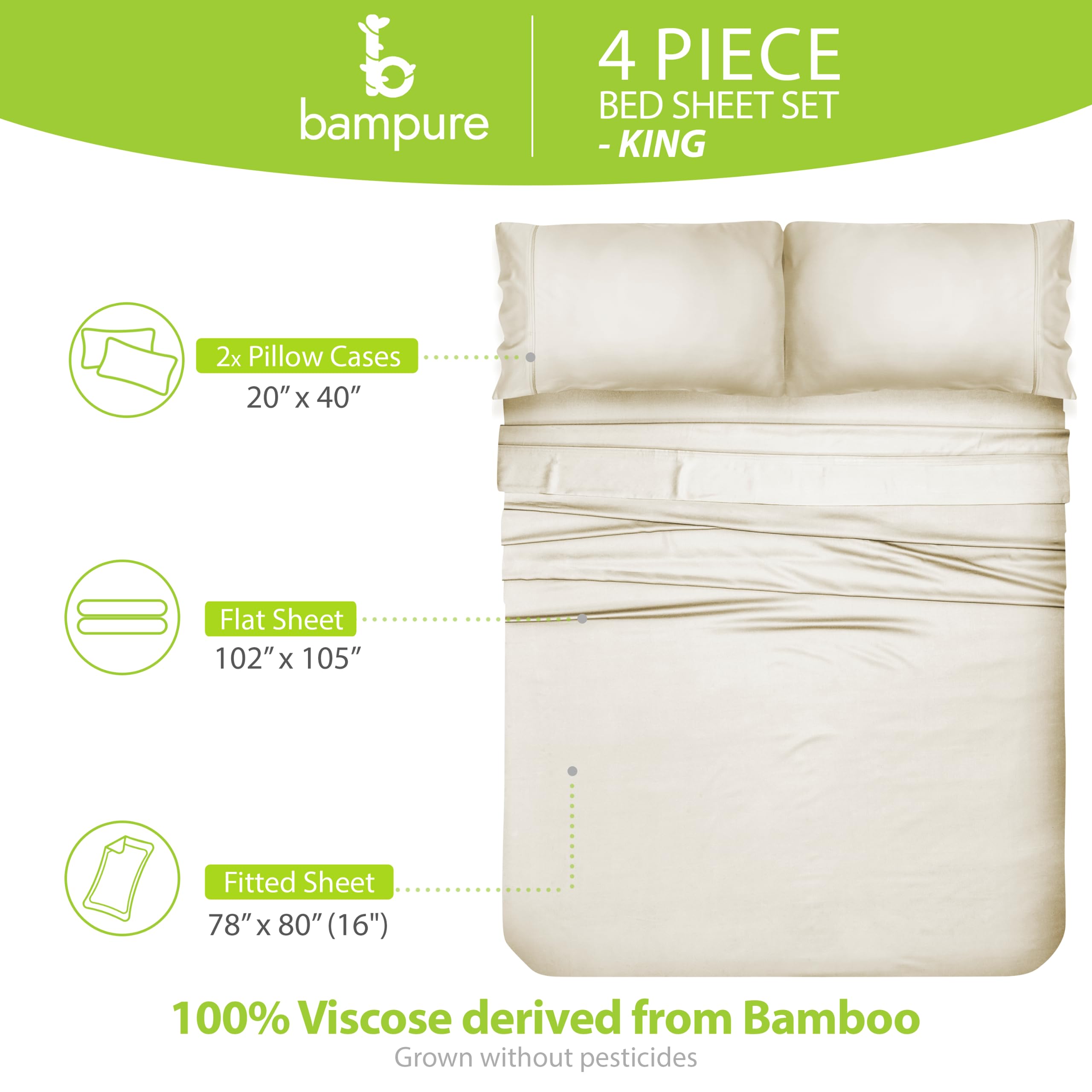 Set Lenzuola King Size In Viscosa Di Bambù 100%, 4 Pezzi - Morbide