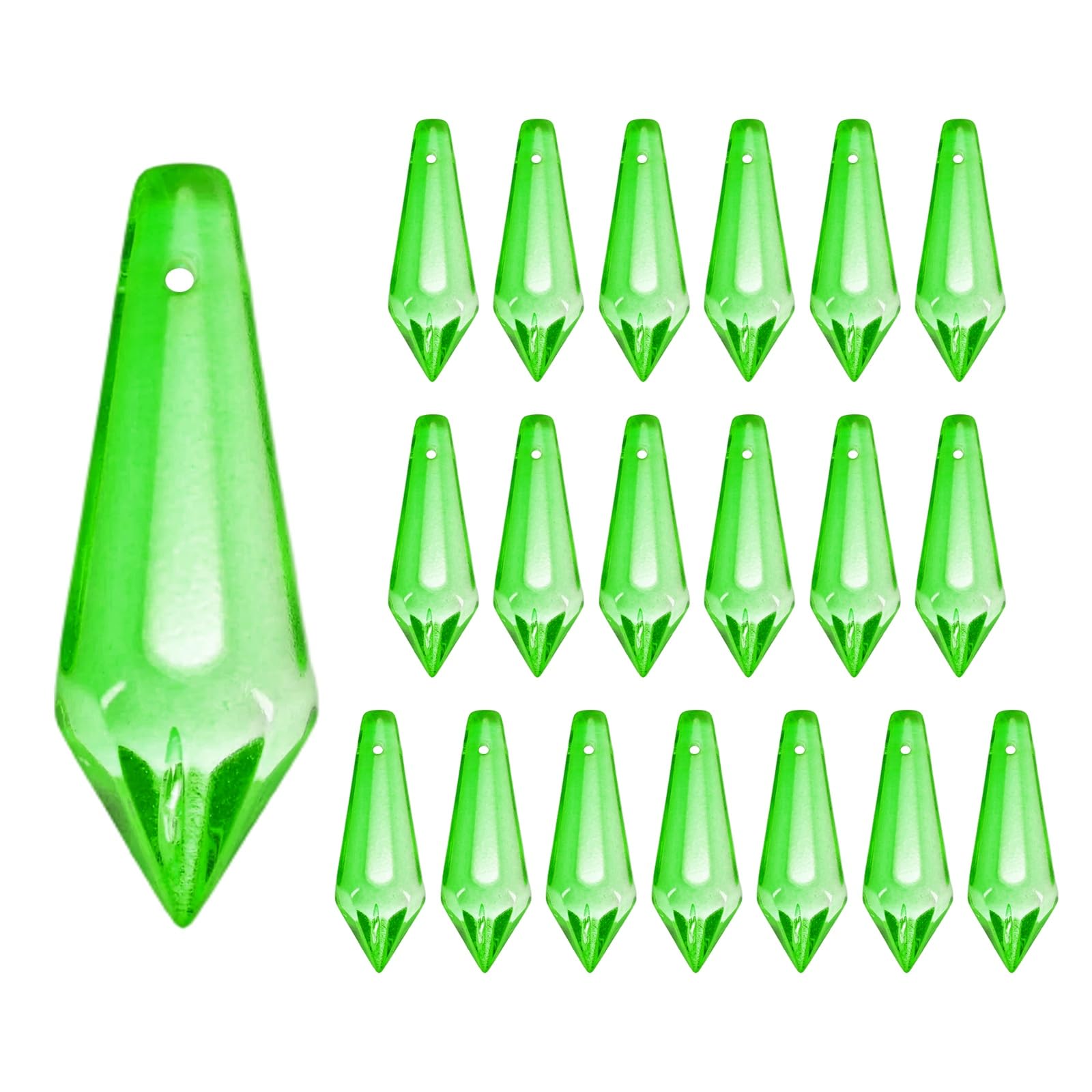 M METERXITY 20-Pack Crystal Icicle Prisms, 34mm/1.34 Inch Chandelier Pendant Maker Hanging Crystals Chandelier Prisms for Home/Windows/Garden/DIY Decoration[Green]
